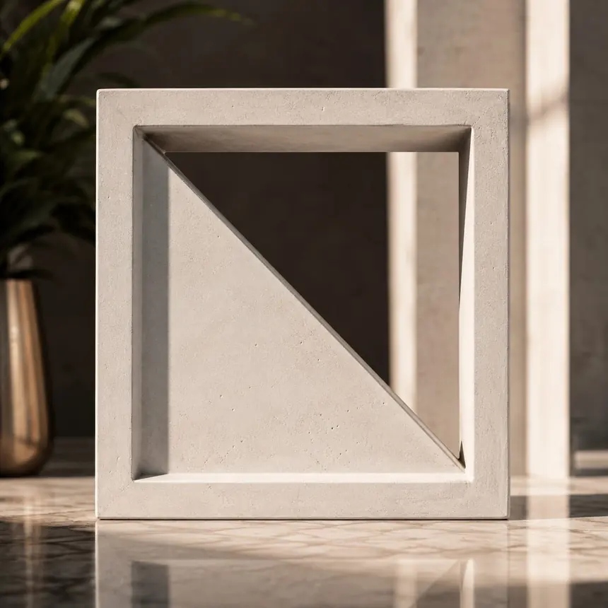 Cobogó de concreto Triangular, com um triângulo vazado em moldura quadrada
